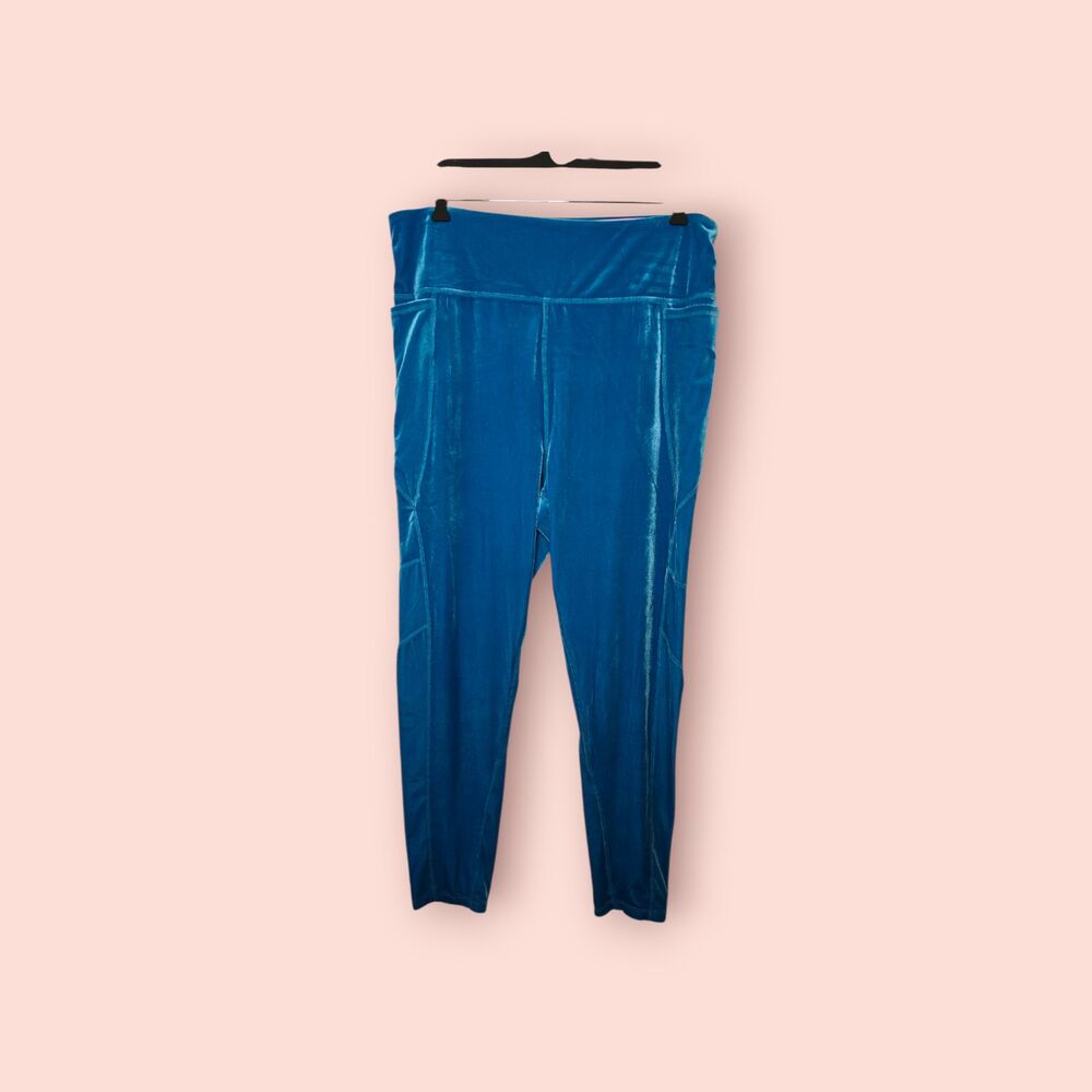 Lilly Pulitzer Weekender High Rise Velour Leggings in Teal Bay XXL UPF 50+